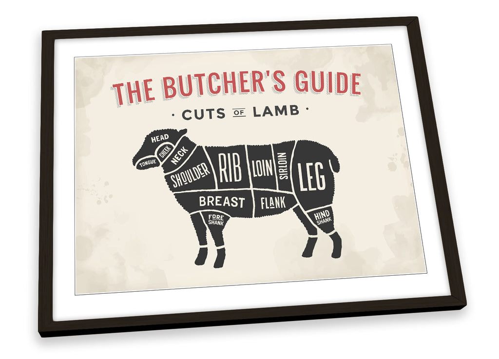 The Butcher's Cuts Guide Lamb Beige Framed