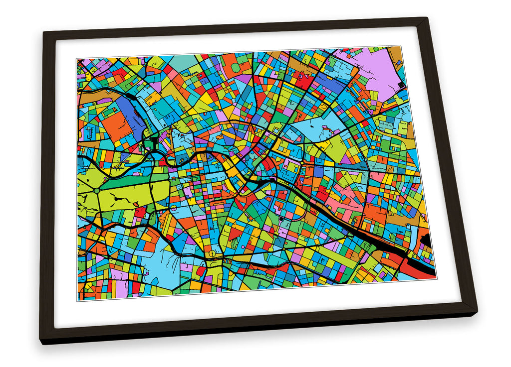 Berlin City Modern Map Multi-Coloured Framed