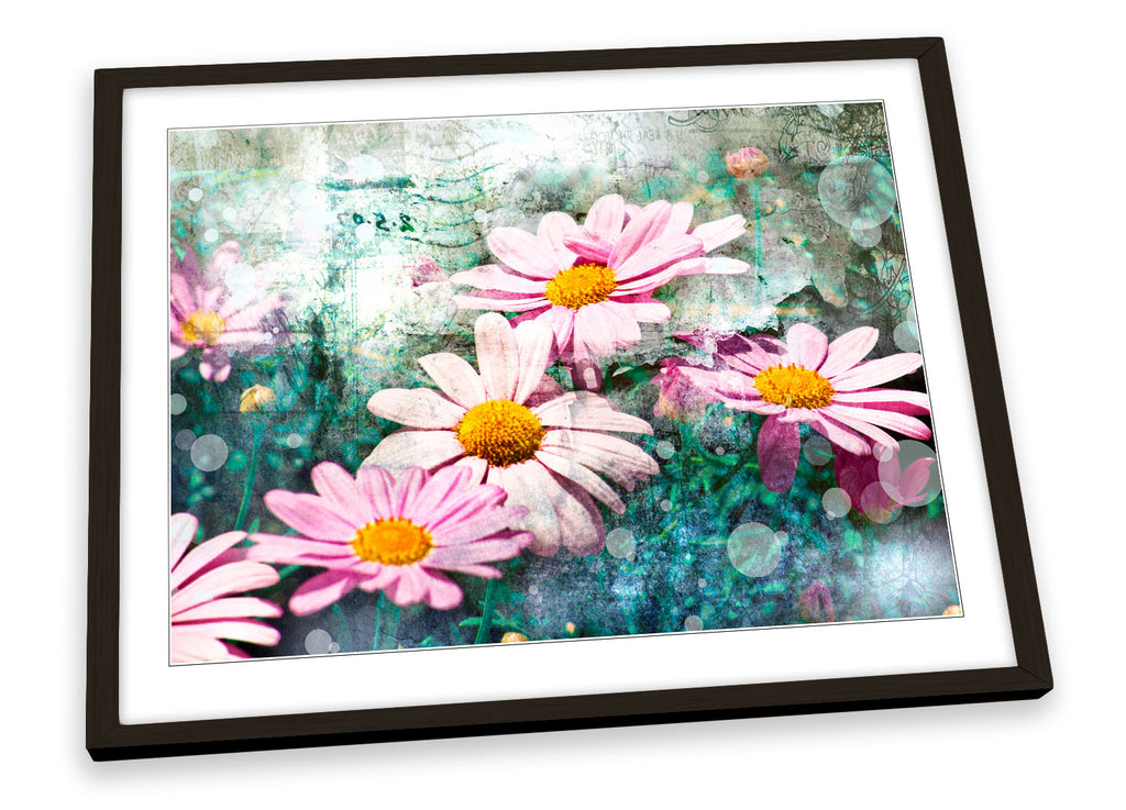 Pink Grunge Floral Flowers Framed