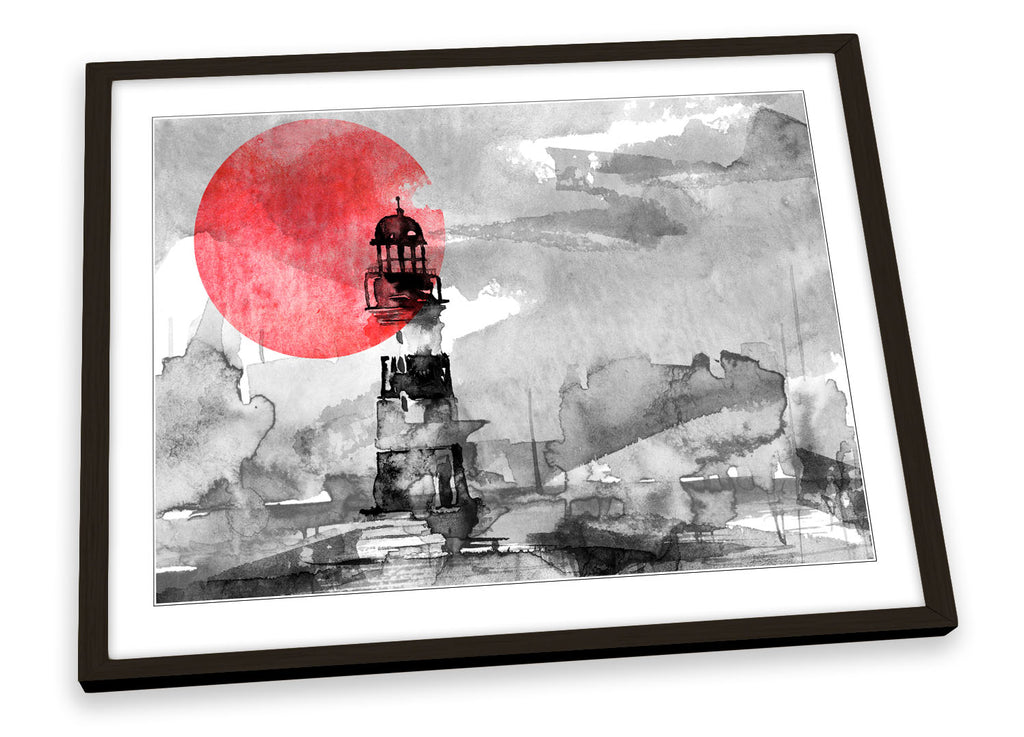Lighthouse Red Sunset Framed
