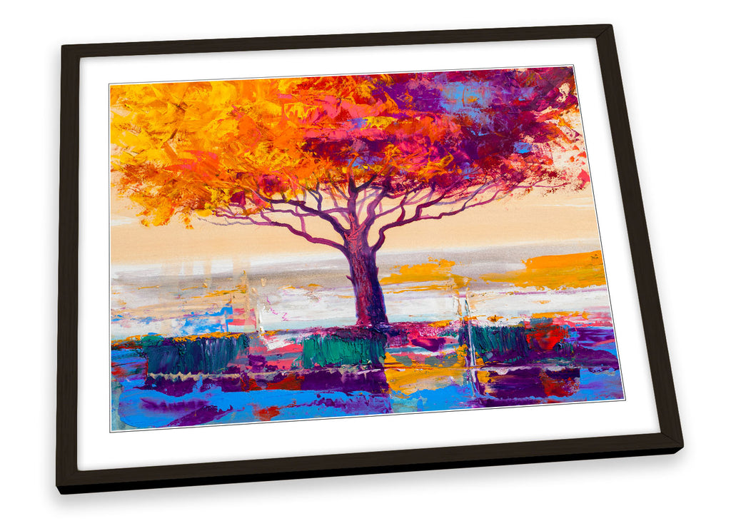 Abstract Autumn Tree Multi-Coloured Framed