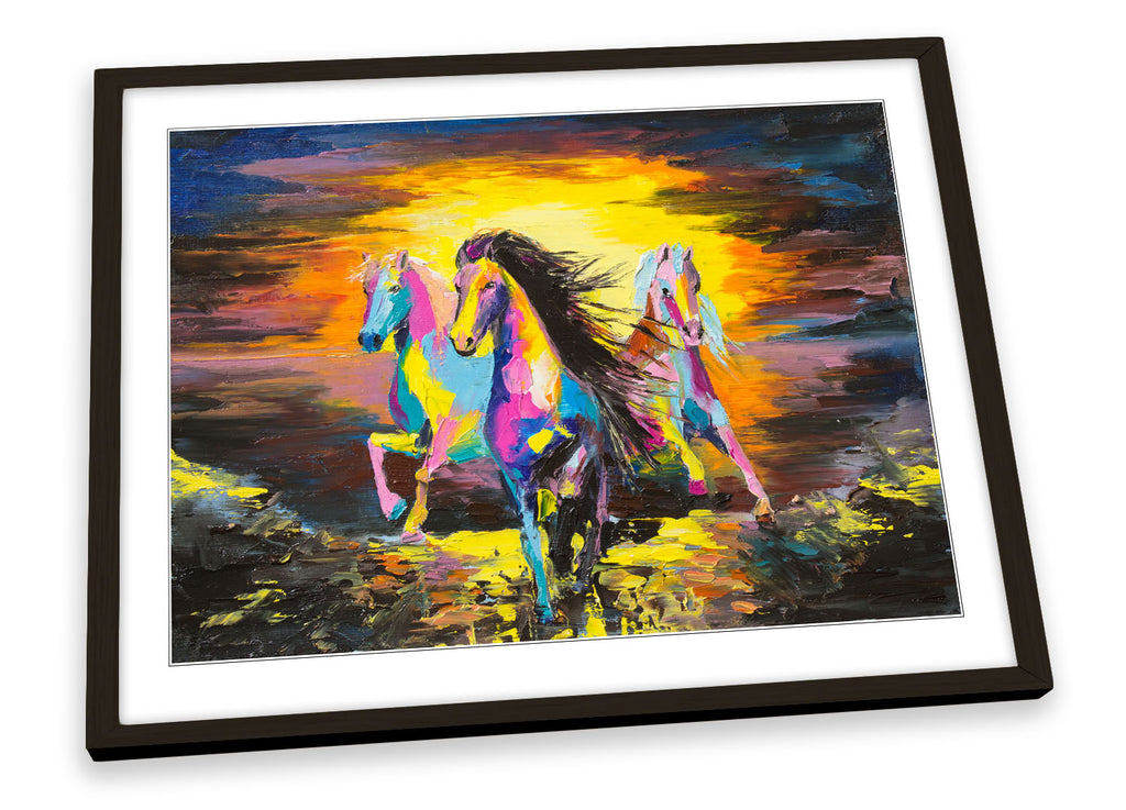 Horses Modern Sunset Multi-Coloured Framed