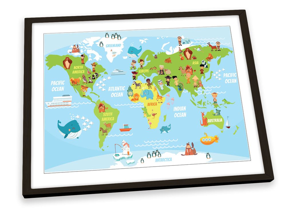 Map of World Characters Blue Framed