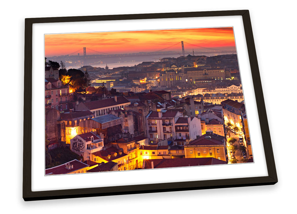 Lisbon City Sunset Portugal Framed