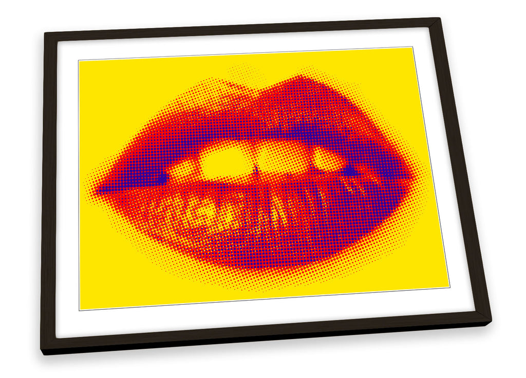 Red Lips Beauty Yellow Framed