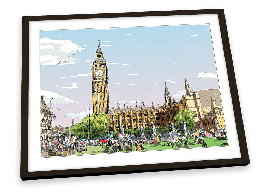 London Westminster Big Ben Multi-Coloured Framed