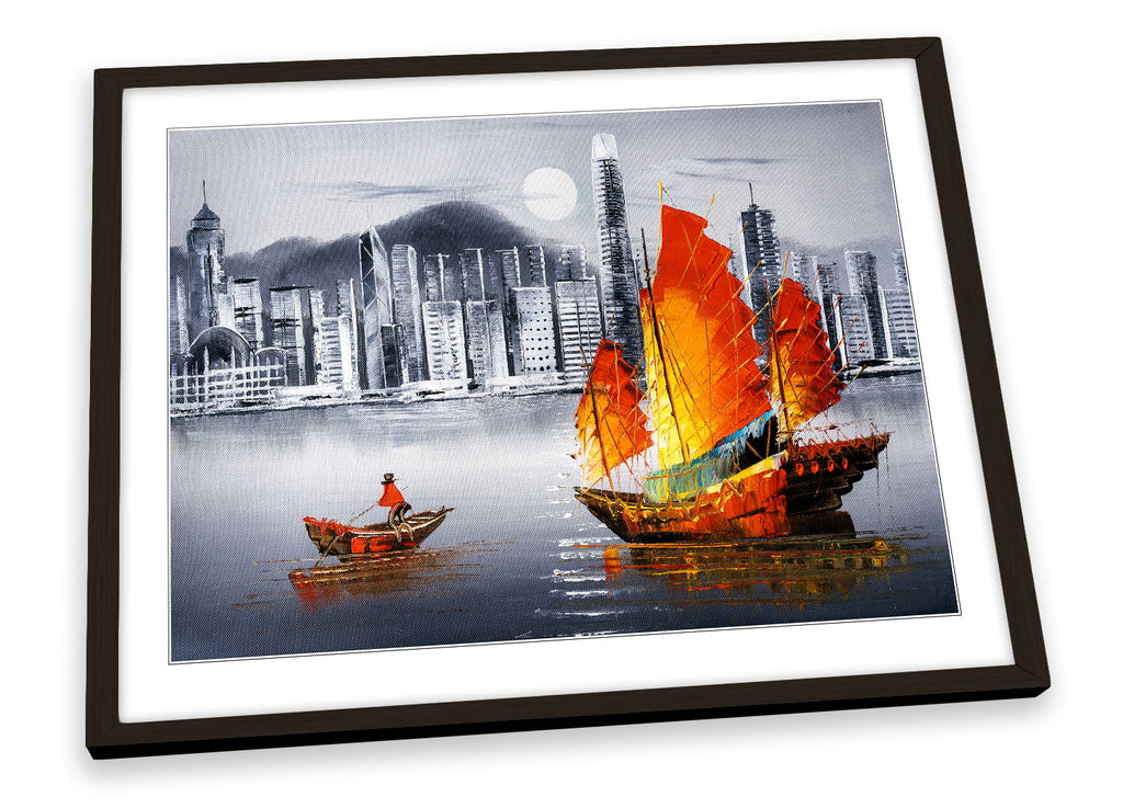 Hong Kong Boat City Repro Framed