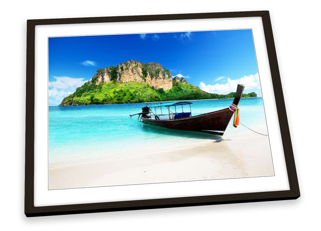 Thailand Beach Sunset Boat Framed
