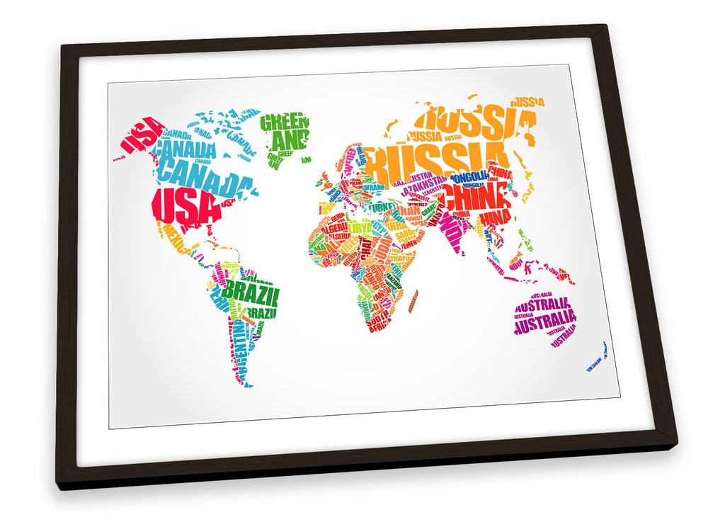 Map of World Country Names White Framed