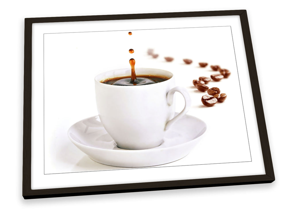 Coffee Brown White Cup Kitchen Framed