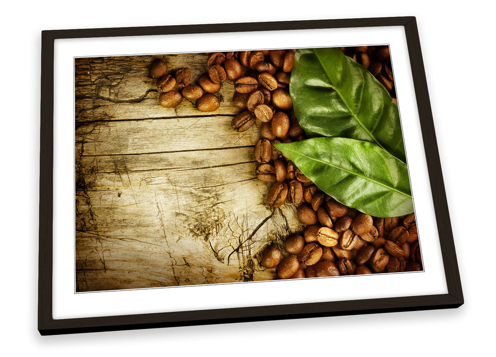 Coffee Beans Brown Leaf Kitchen Framed