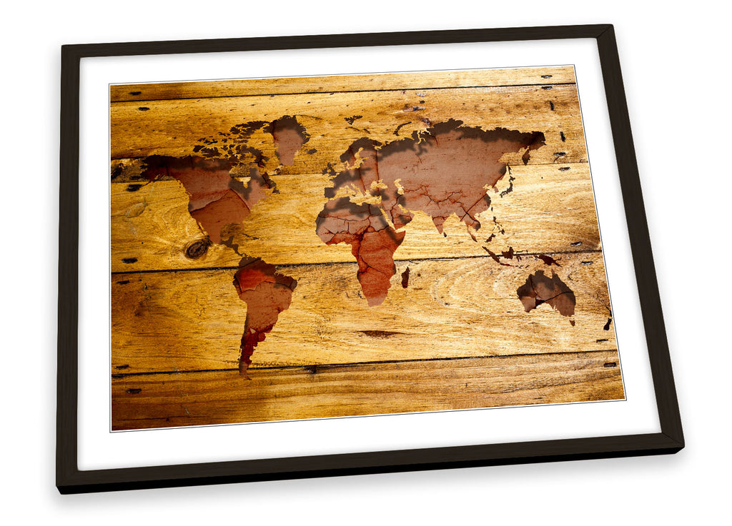 Map World Wooden Framed