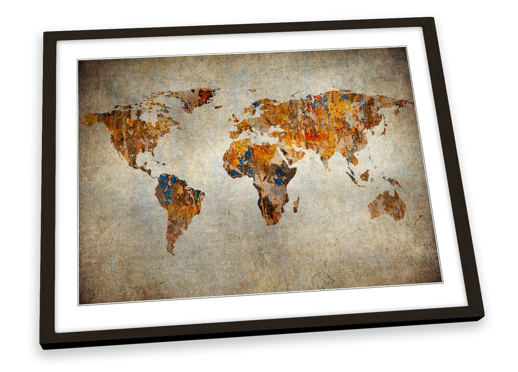 Map Of World Grunge Framed