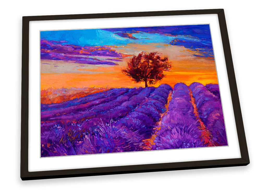 Lavander Field Tree Landscape Purple Framed