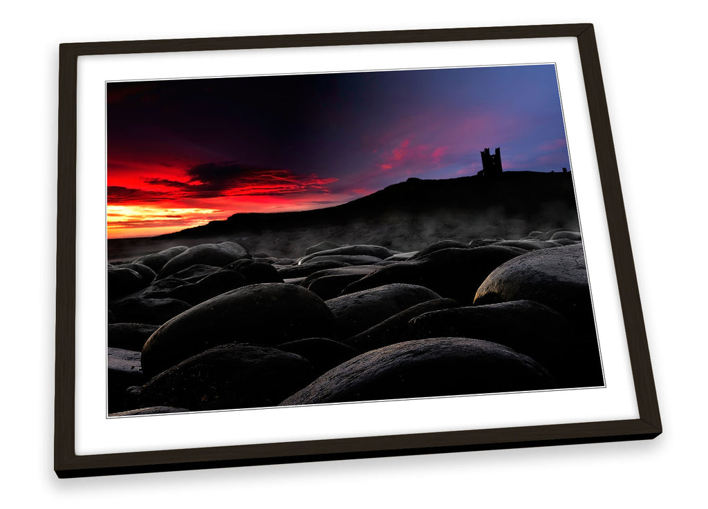 Dunstanburgh Castle Sunset Beach Framed