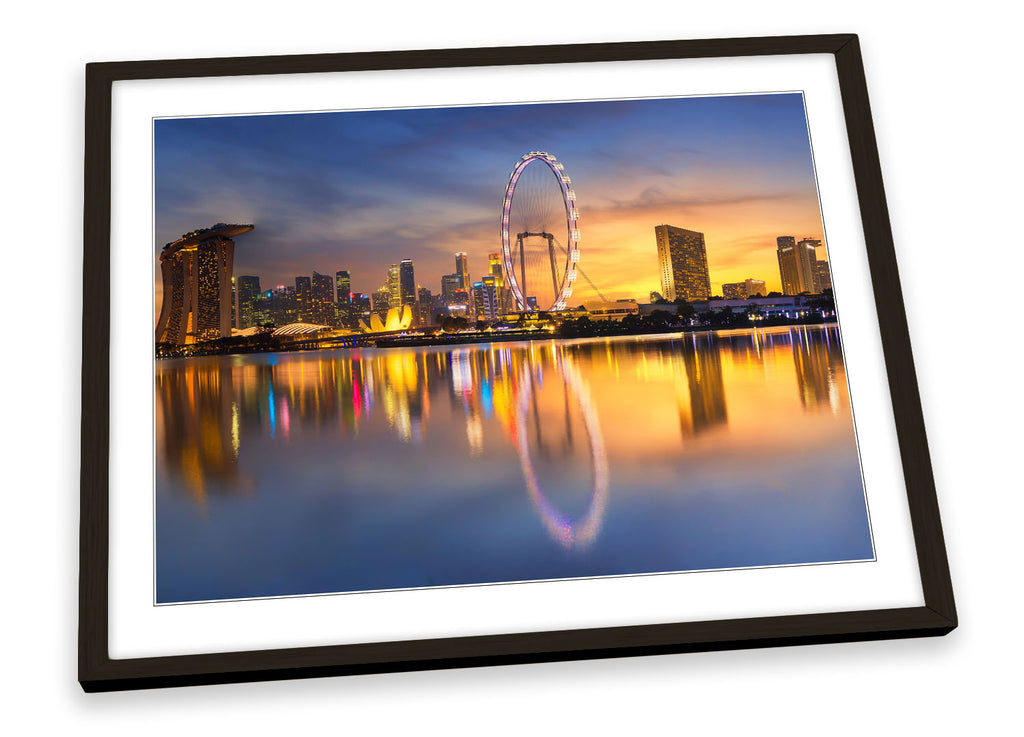 Singapore Sunset Skyline Orange Framed