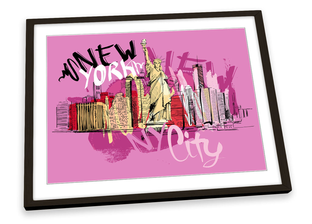 New York City NYC Pink Framed