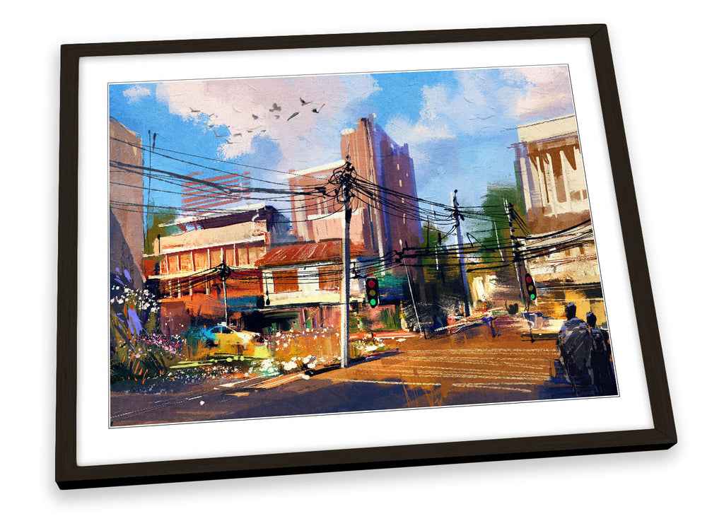 Urban Traffic City Life Asia Multi-Coloured Framed