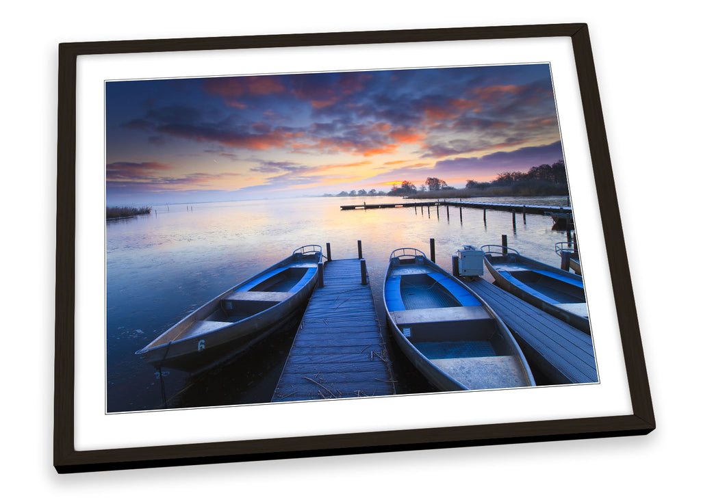 Sunset Lake Seascape Jetty Framed