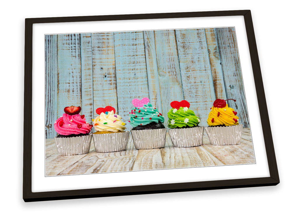 Shabby Chic Cup Cakes Multi-Coloured Framed