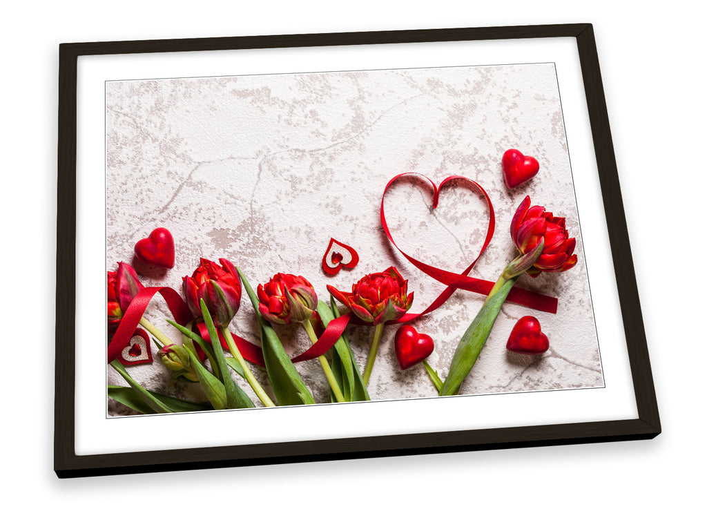 Red Rose Ribbon Heart Framed