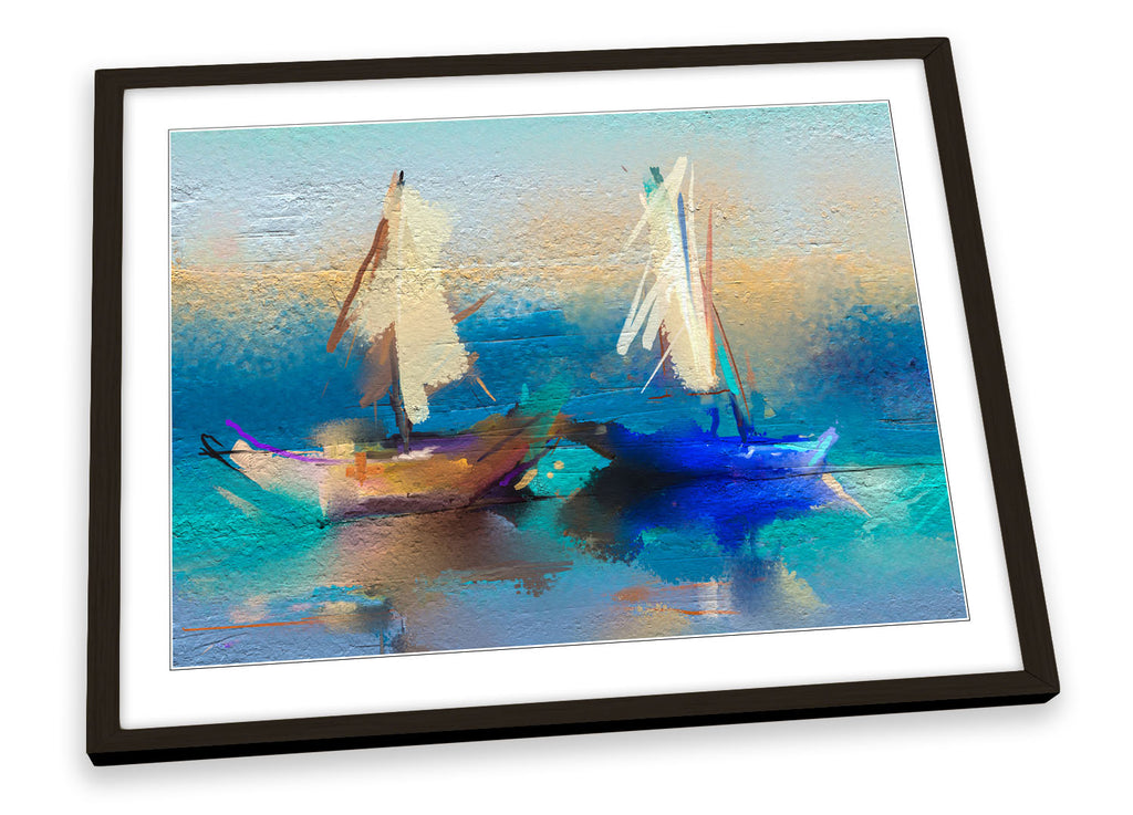 Sail Boats Blue Abstract Framed
