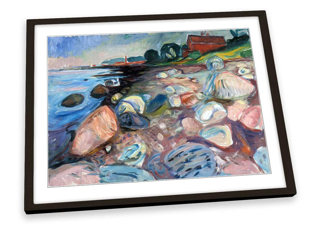 Edvard Munch Shore with Red House Framed