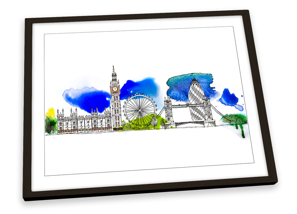 London Famous Landmarks Blue Framed