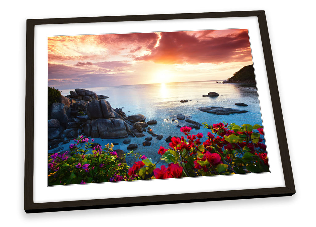 Sunset Beach Floral Framed