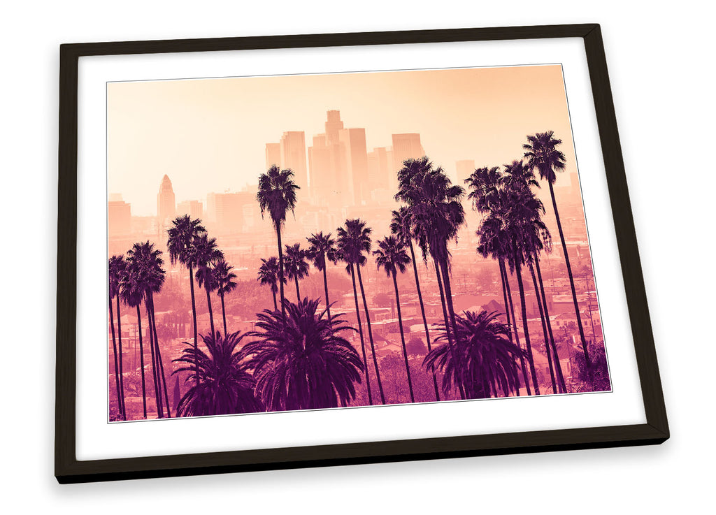 Los Angeles City Palm Trees Pink Framed