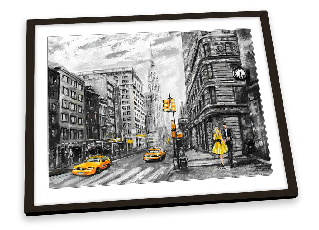 New York City Taxi Cabs Grey Framed