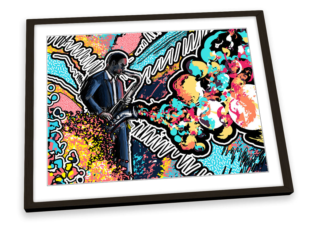 Saxophone Abstract Jazz Multi-Coloured Framed