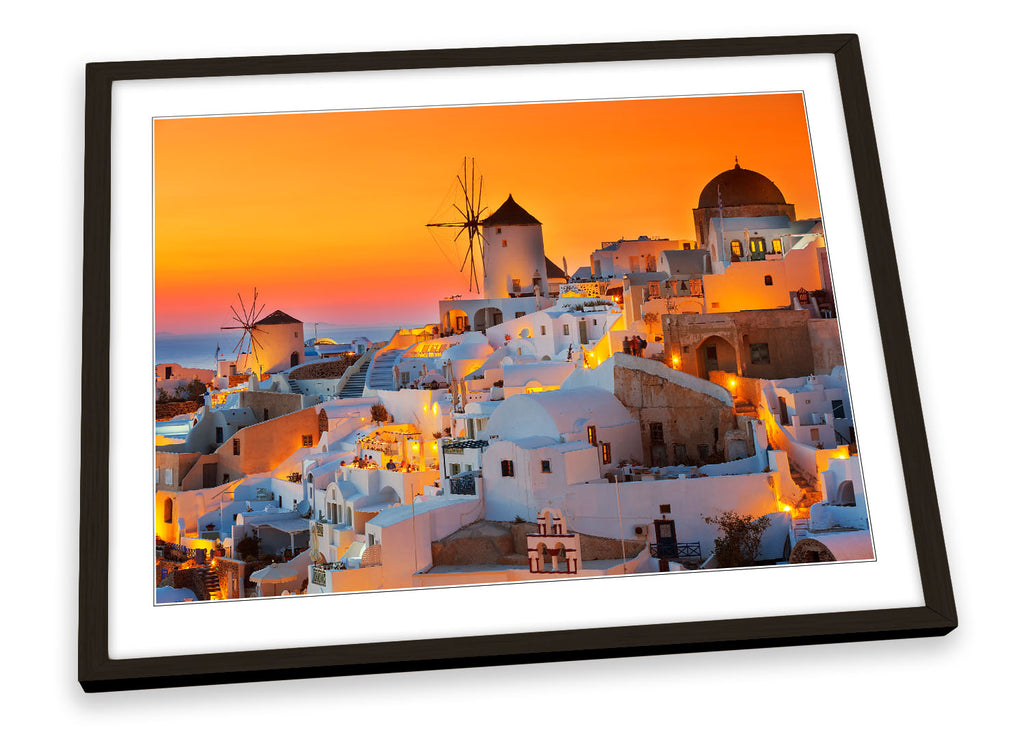 Santorini Island Sunset Orange Framed