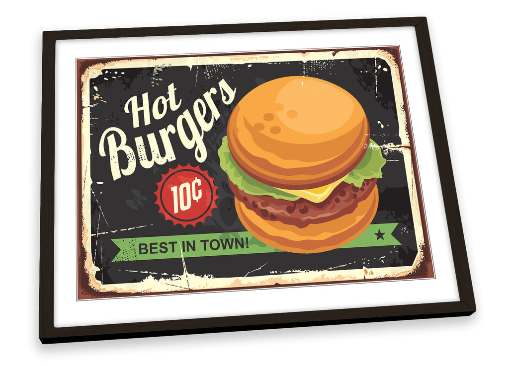 Hot Burgers Kitchen Multi-Coloured Framed