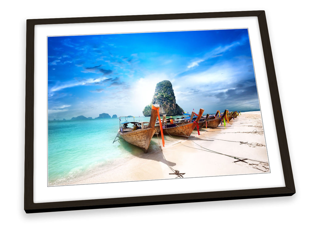 Thailand Beach Boat Sunset Framed