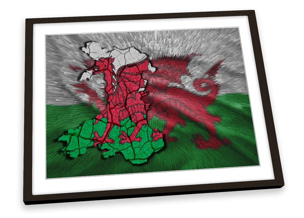 Map of Wales Welsh Flag Framed