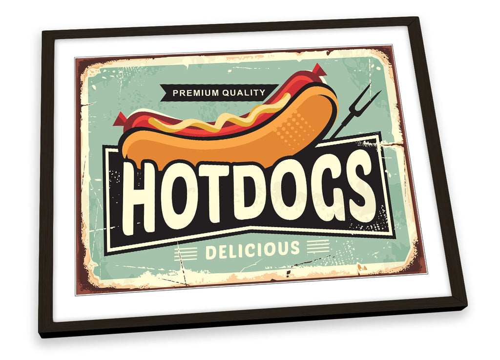 Hotdogs Retro Kitchen Cafe Green Framed