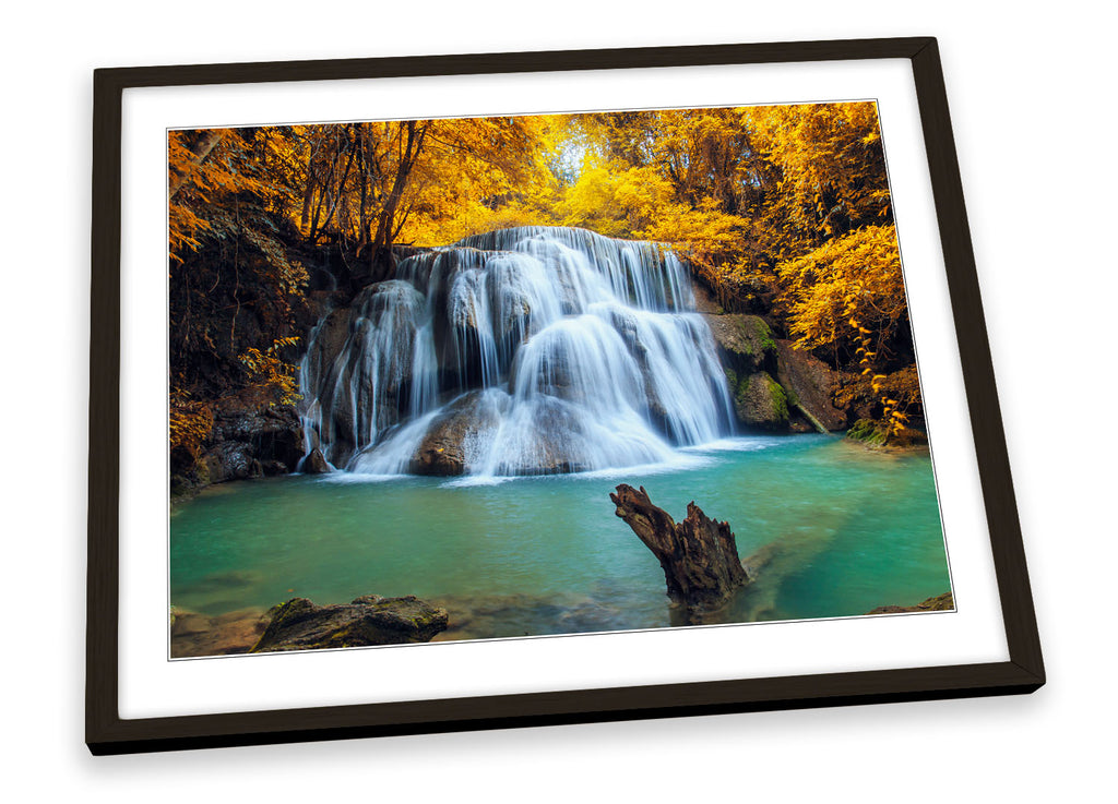 Tropical Forest Yellow Waterfall Framed