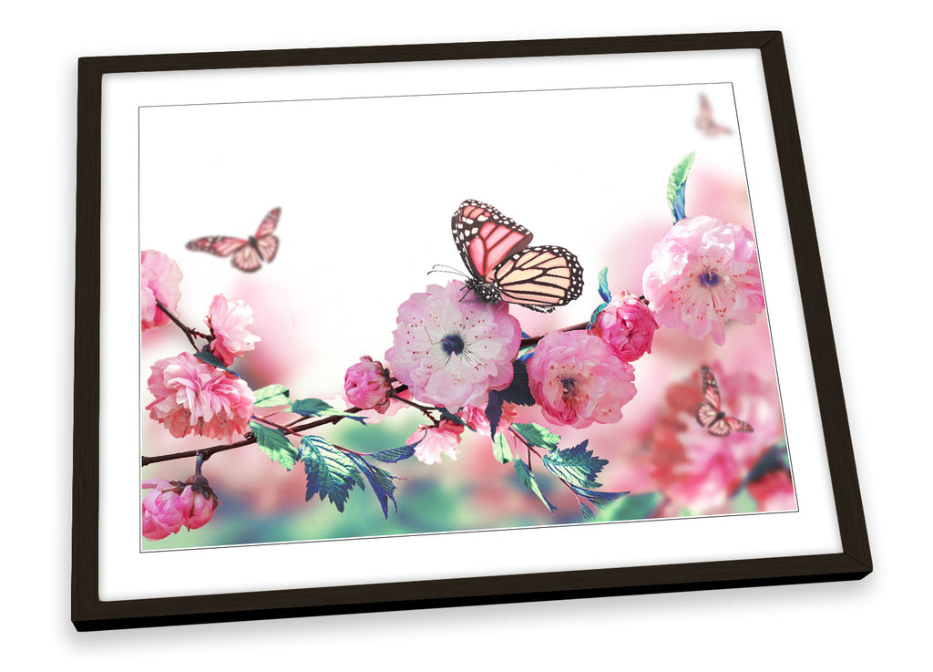Floral Butterfly Flower Framed