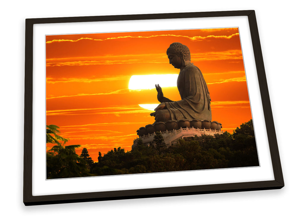 Buddha Statue Sunset Framed
