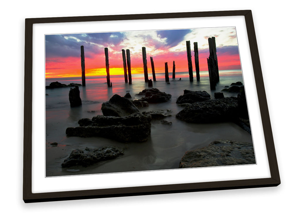 Beach Sunset Seascape Scene Framed