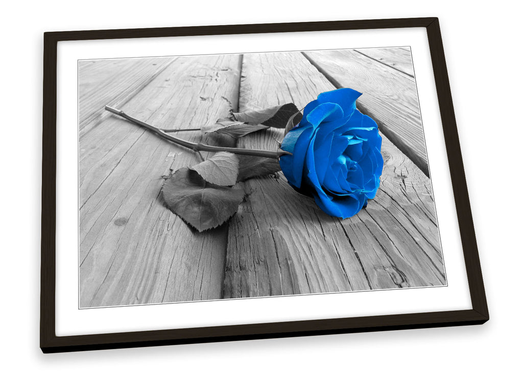 Rose Flower Floral Floorboard Blue Framed