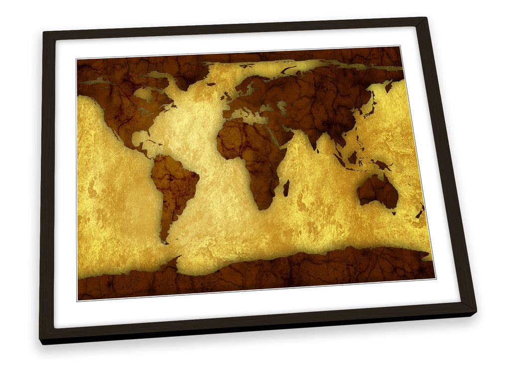 World Map Brown Framed