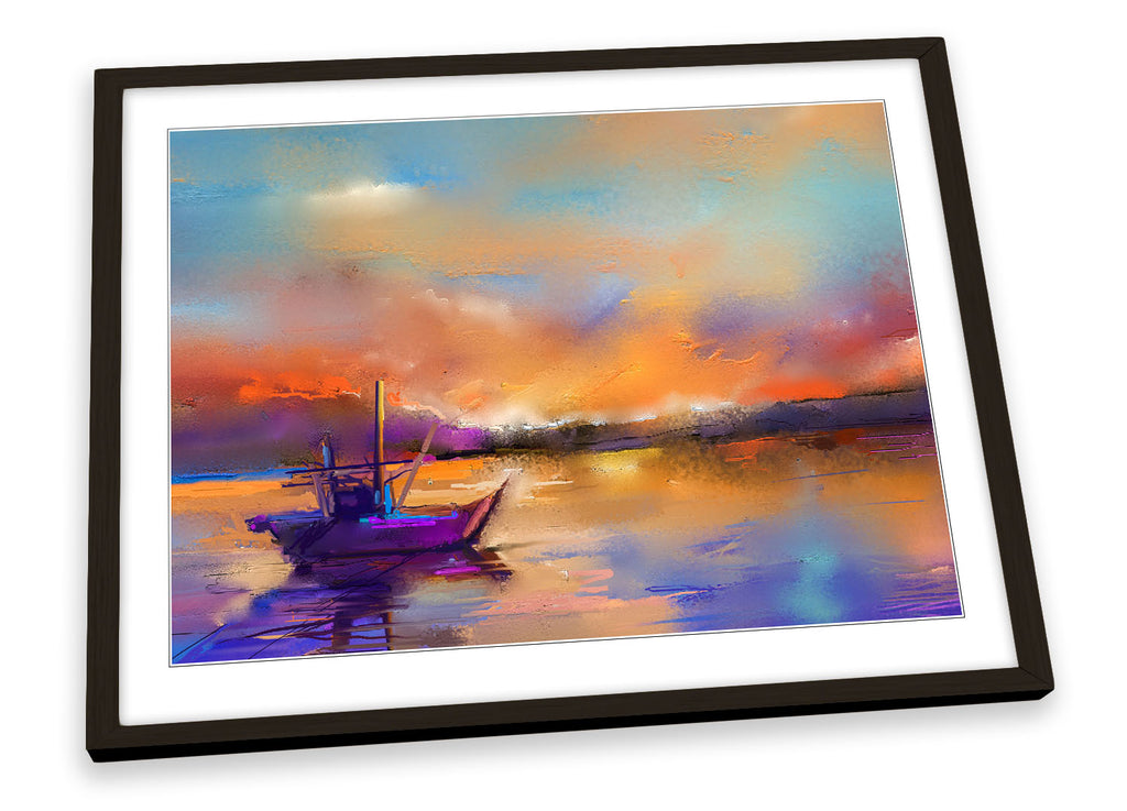 Fishing Boat Sunset Seascape Framed