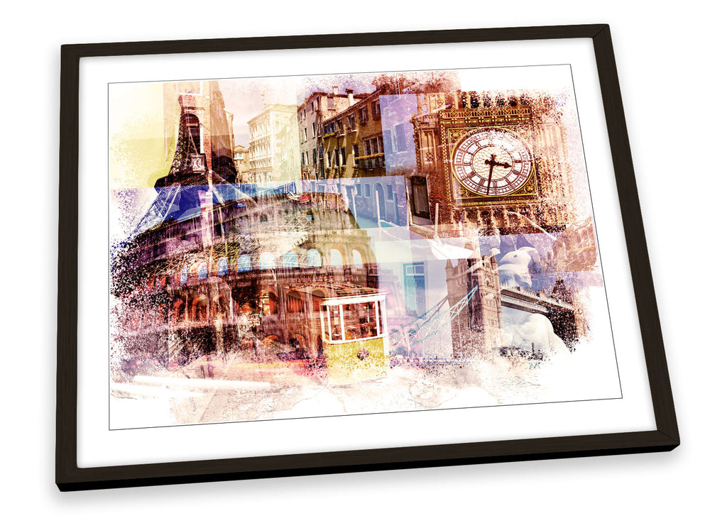 European Landmarks Travel Multi-Coloured Framed