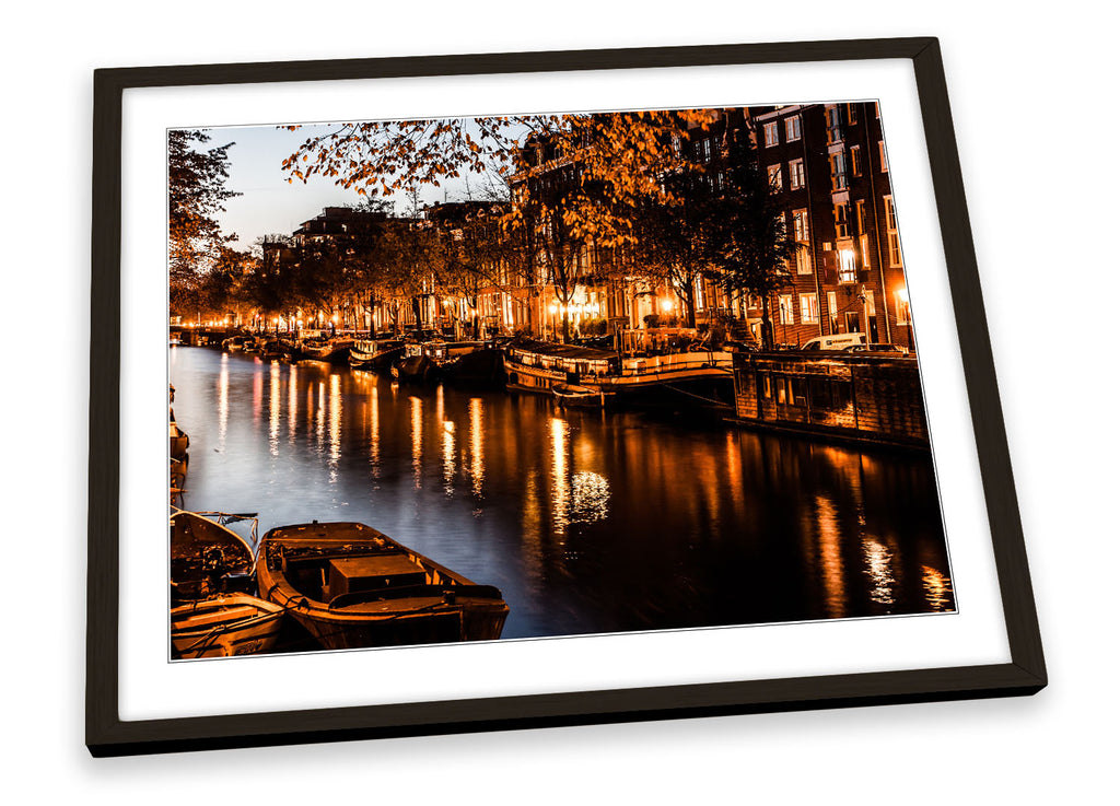 Amsterdam City Canal Night Framed