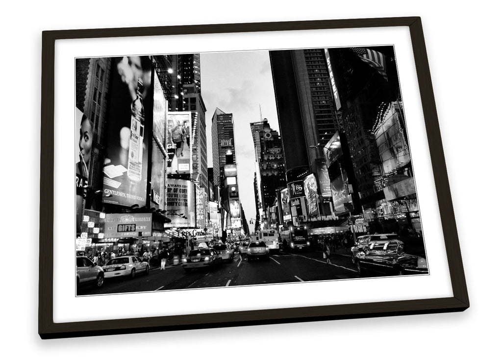Times Square New York City Scene B&W Framed