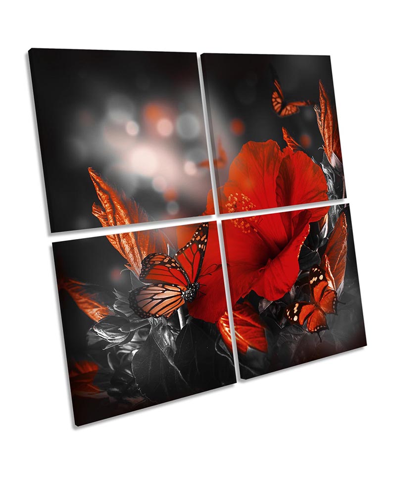 Red Floral Flowers Butterfly