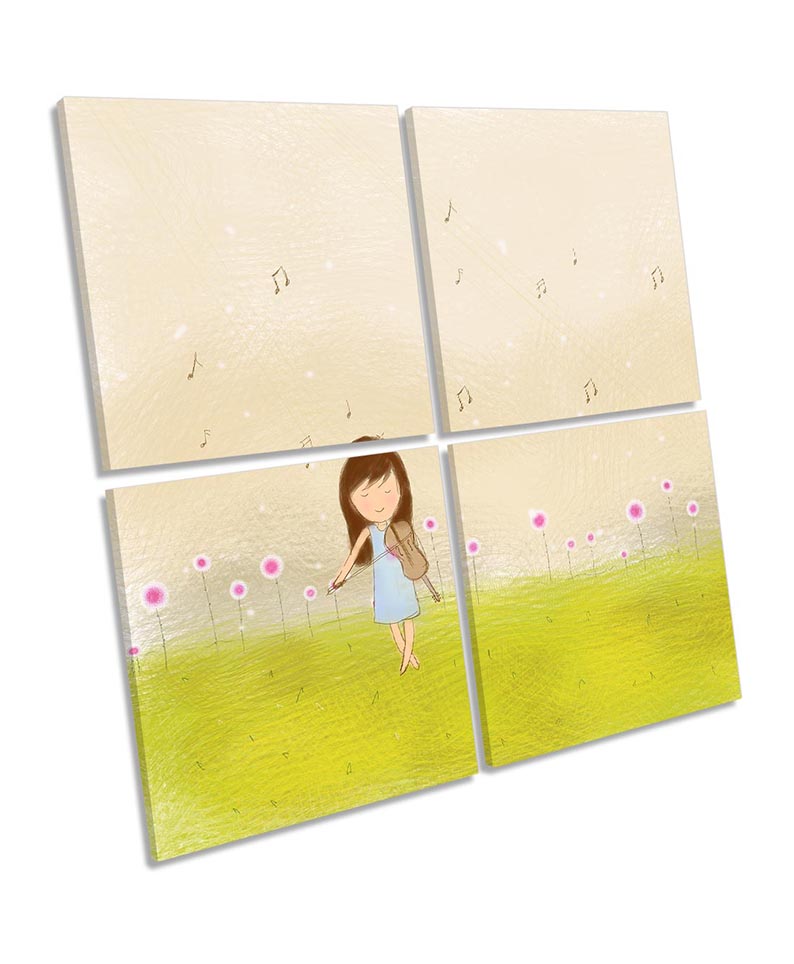 Girl Violin Music Notes Meadow