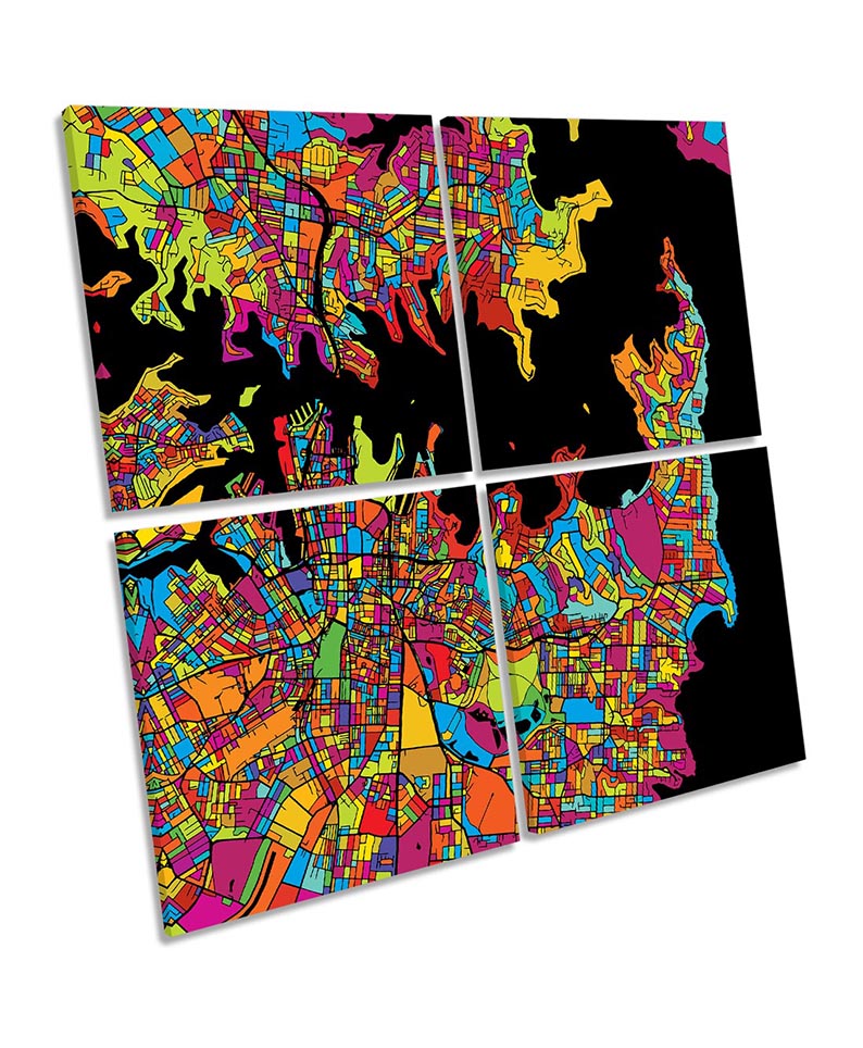 Sydney City Modern Map Multi-Coloured